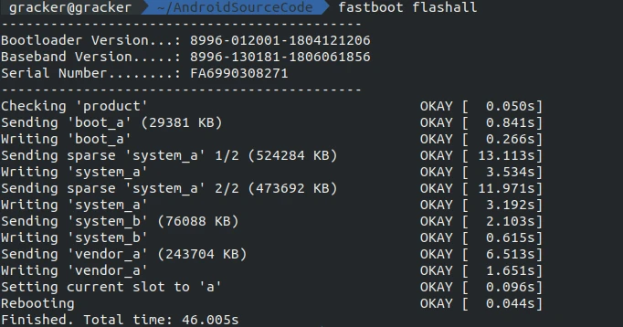 fastboot flashall output
